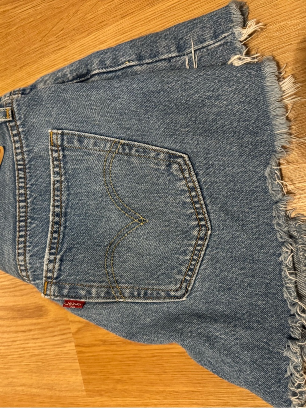 Levi's Blue High-Rise Frayed Hem Denim Shorts